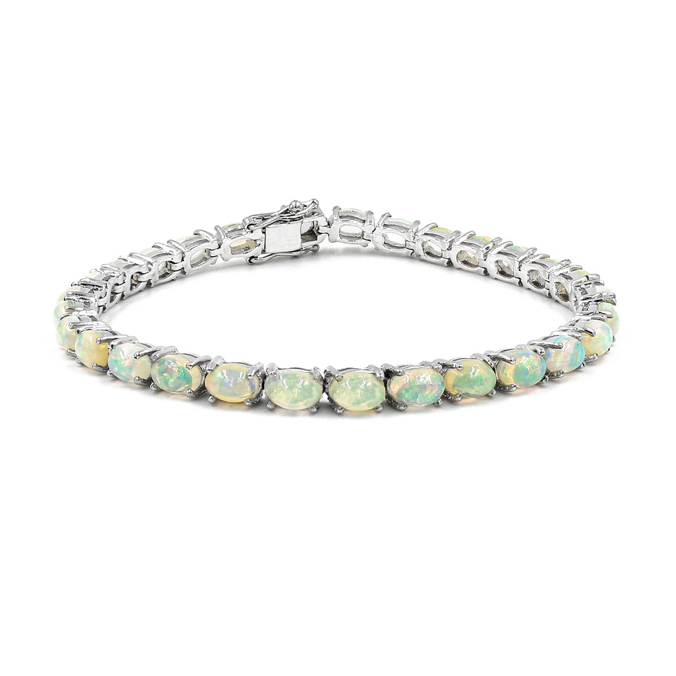 925 sterling silver tennis bracelet with oval-cut Ethiopian opal gemstones