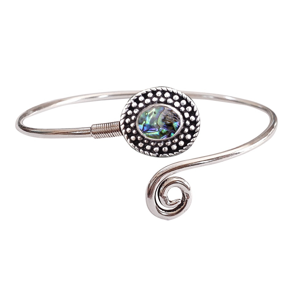 925 sterling silver swirl cuff bracelet with oval abalone shell gemstone