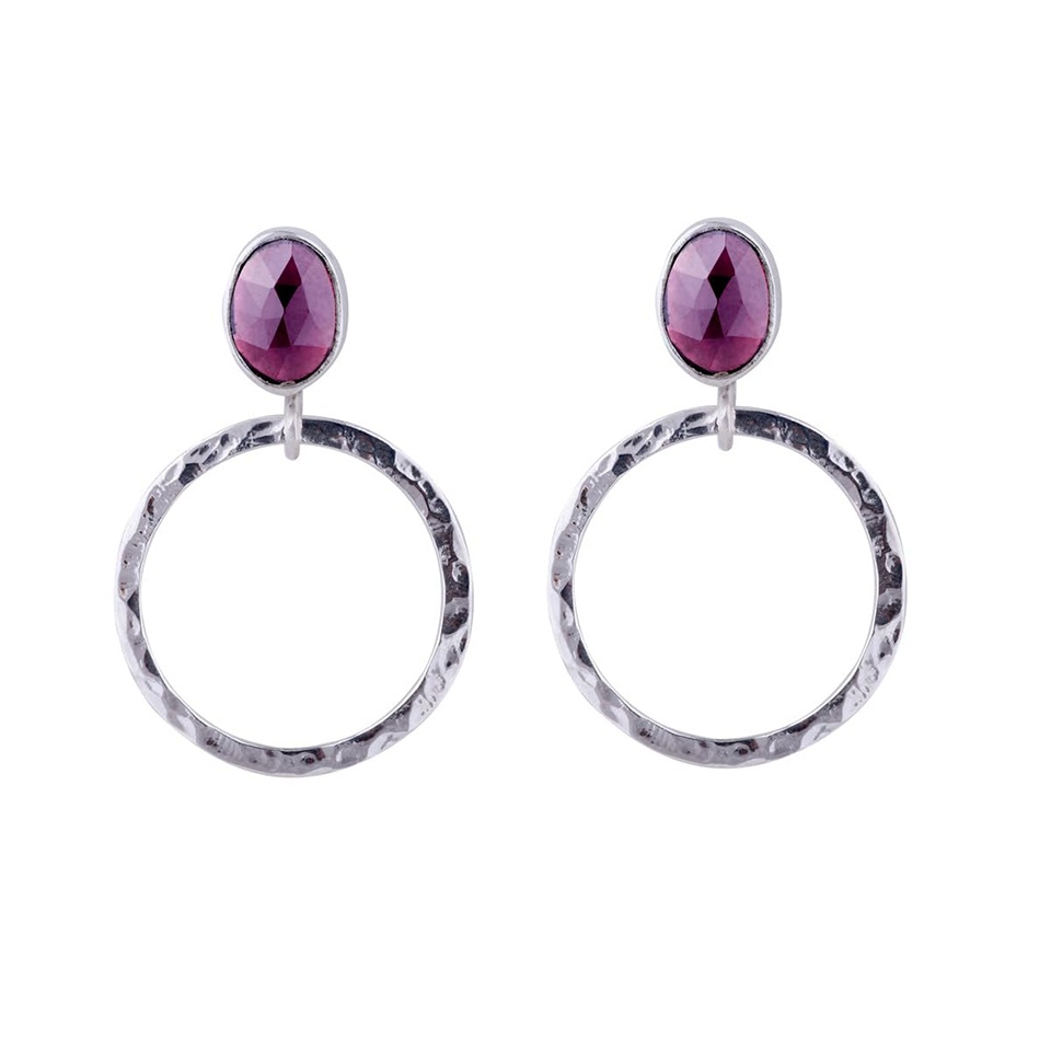 925 sterling silver pink tourmaline circle dangle earrings