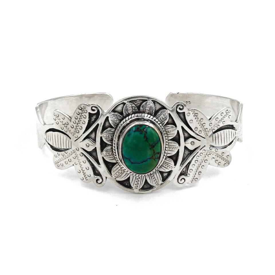 Sterling silver cuff with oval green turquoise