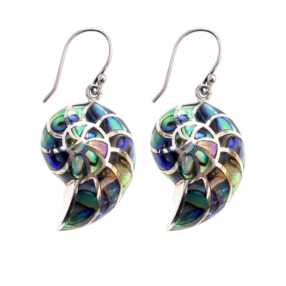 925 sterling silver nautilus shell earrings with abalone inlay