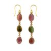 Gold-plated triple drop earrings with multicolor tourmaline gemstones