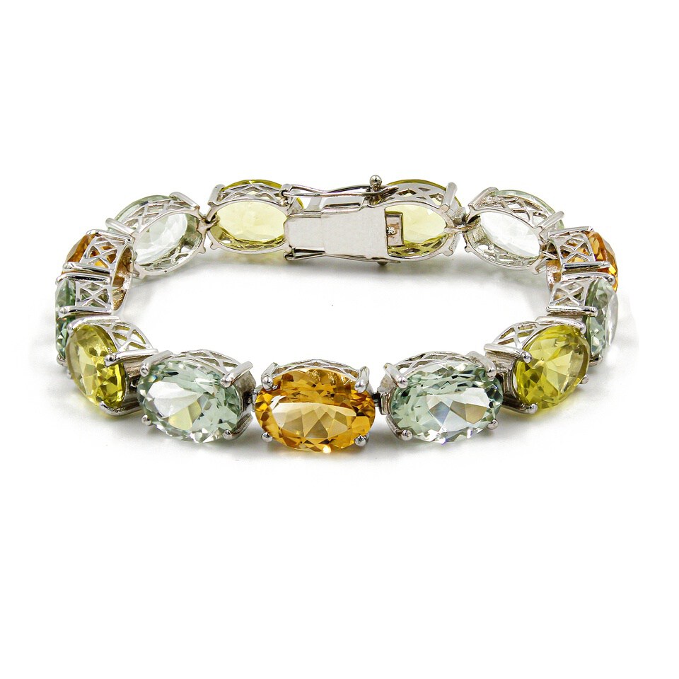 925 sterling silver bracelet with oval-cut citrine, green amethyst, and lemon topaz gemstones