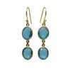 Gold-plated double oval blue topaz drop earrings