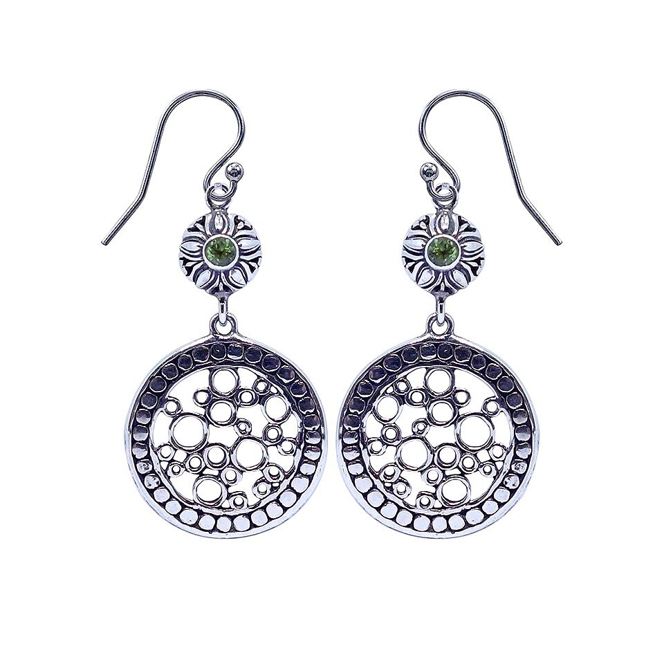 925 sterling silver peridot round filigree drop earrings