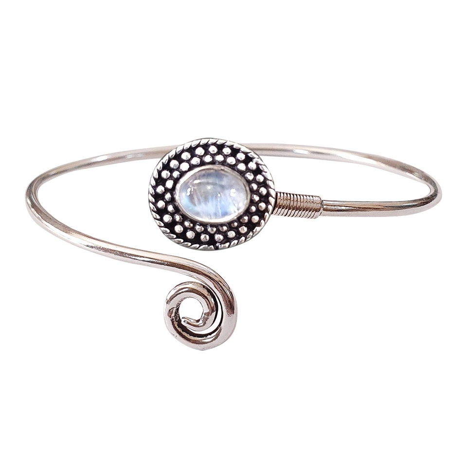 Silver cuff bracelet with oval moonstone