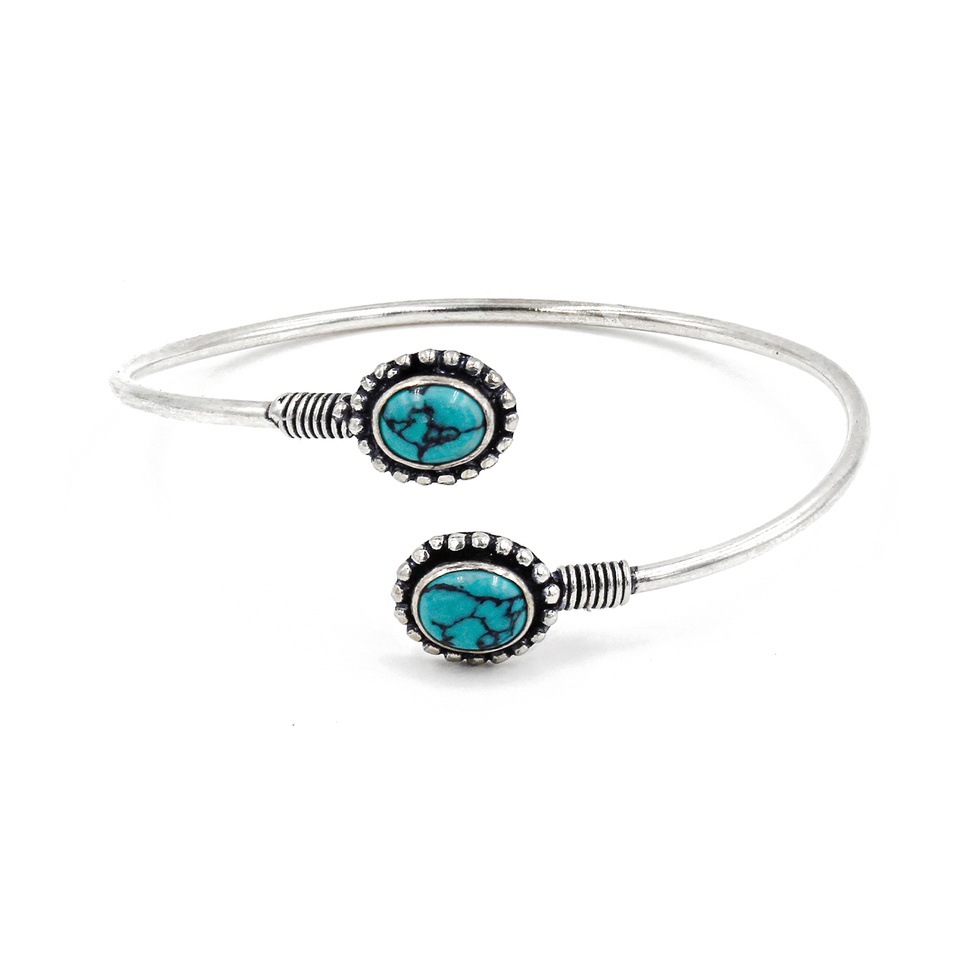 Double turquoise stone silver cuff bracelet