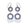 925 sterling silver double circle dangle earrings with white freshwater pearl drops