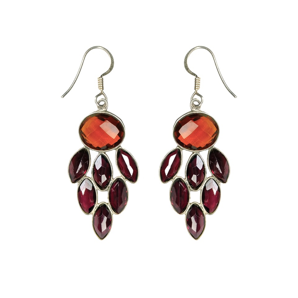925 sterling silver dangle earrings with carnelian and garnet gemstones