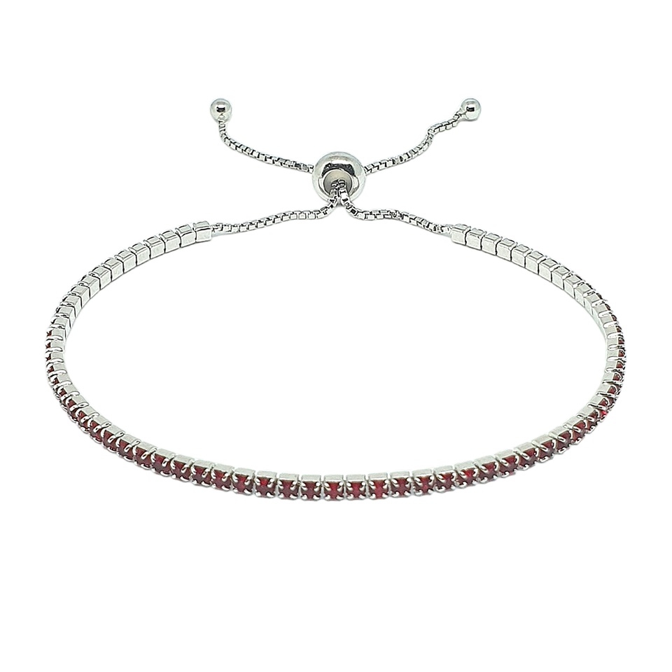 Adjustable 925 sterling silver bracelet with ruby gemstones