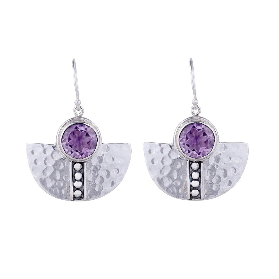 925 sterling silver amethyst half-moon drop earrings