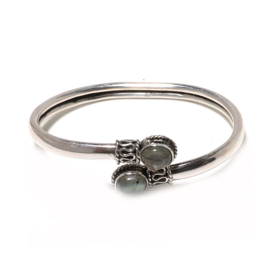 Sterling silver cuff bracelet with labradorite gemstones