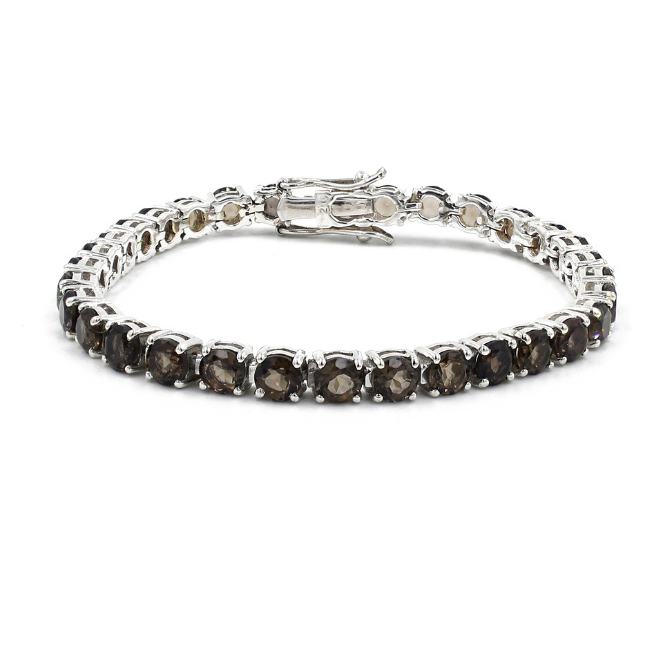 925 sterling silver tennis bracelet with round-cut smoky quartz gemstones