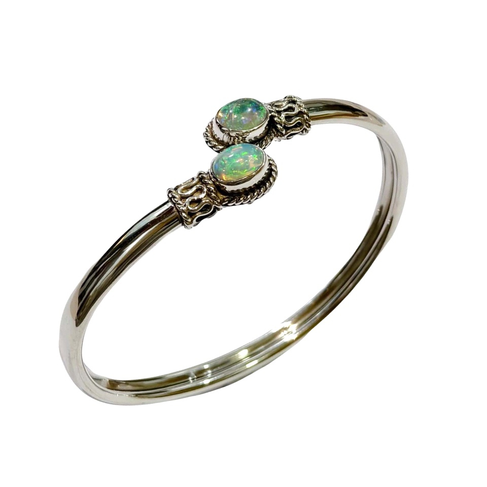 925 sterling silver cuff bracelet with double oval opal gemstones
