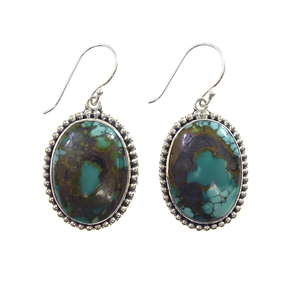925 sterling silver oval dangle earrings with turquoise gemstones