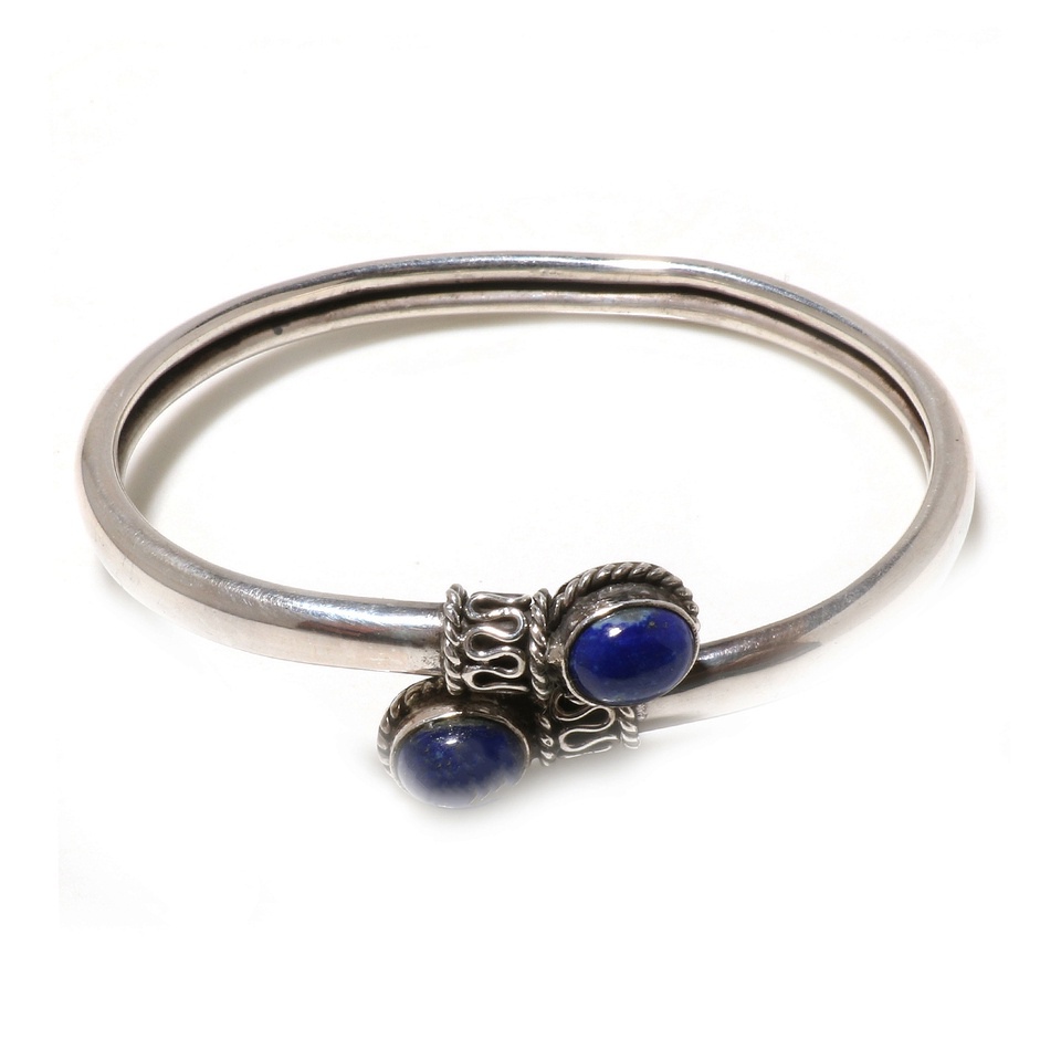 Sterling silver cuff bracelet with lapis lazuli gemstones