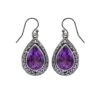 925 sterling silver teardrop amethyst gemstone dangle earrings with intricate filigree design