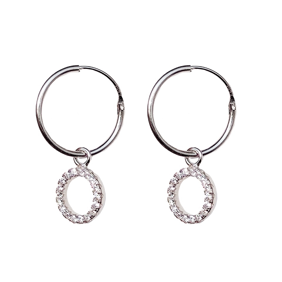 925 sterling silver hoop earrings with cubic zirconia circle charm