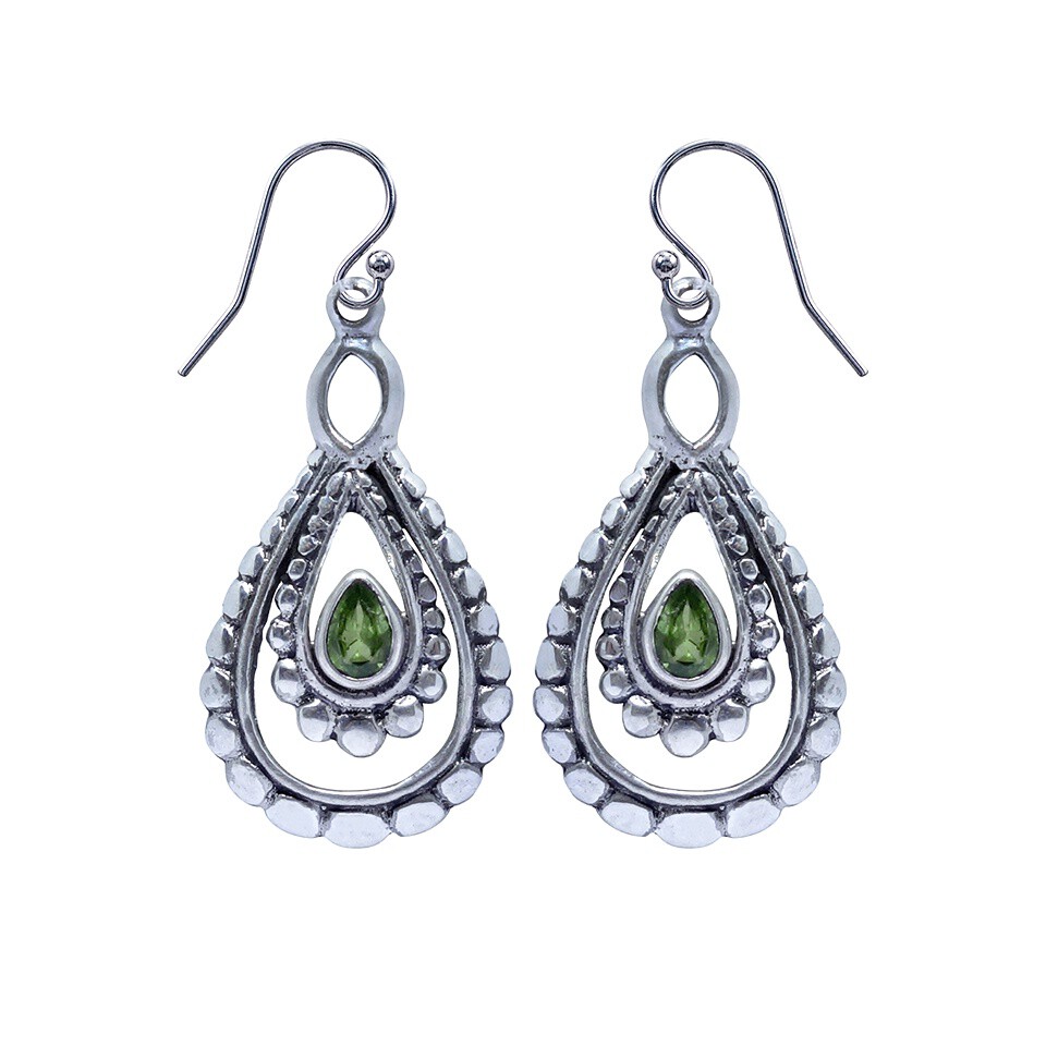 925 sterling silver teardrop dangle earrings with pear-shaped peridot gemstones