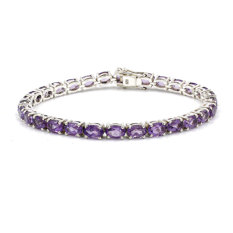 925 sterling silver tennis bracelet with oval-cut amethyst gemstones