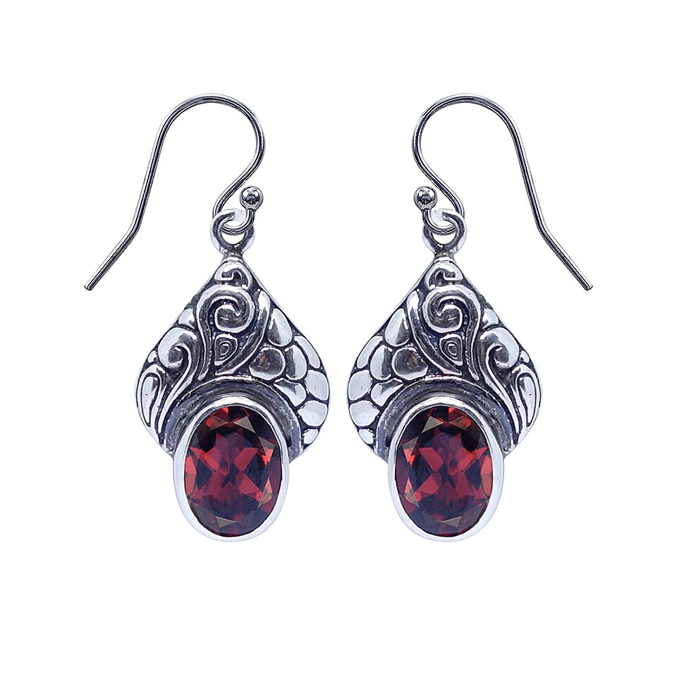 925 sterling silver dangle earrings with oval garnet gemstone