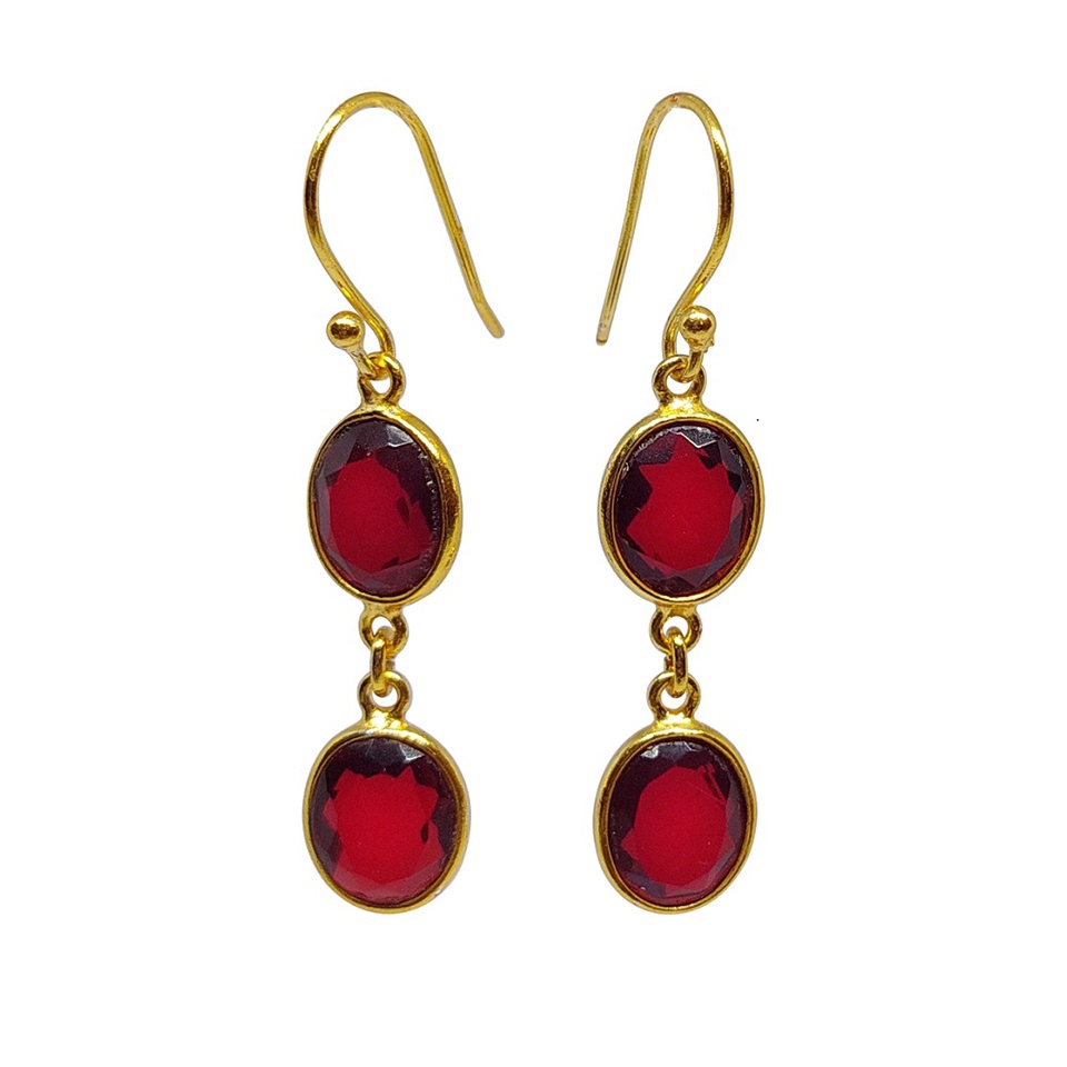 Gold-plated garnet drop earrings