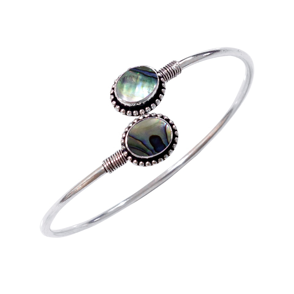 925 sterling silver cuff bracelet with oval abalone shell gemstones