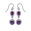 925 sterling silver double drop dangle earrings with oval and round garnet gemstones