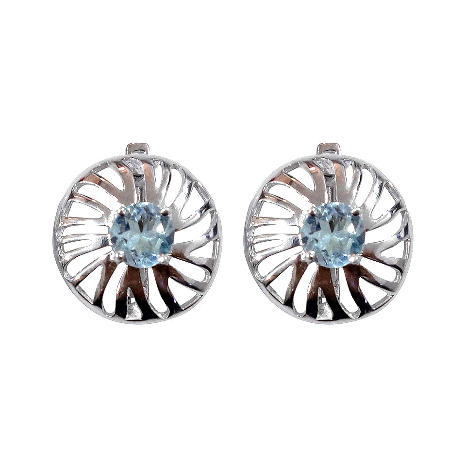 925 sterling silver sunburst stud earrings with blue topaz