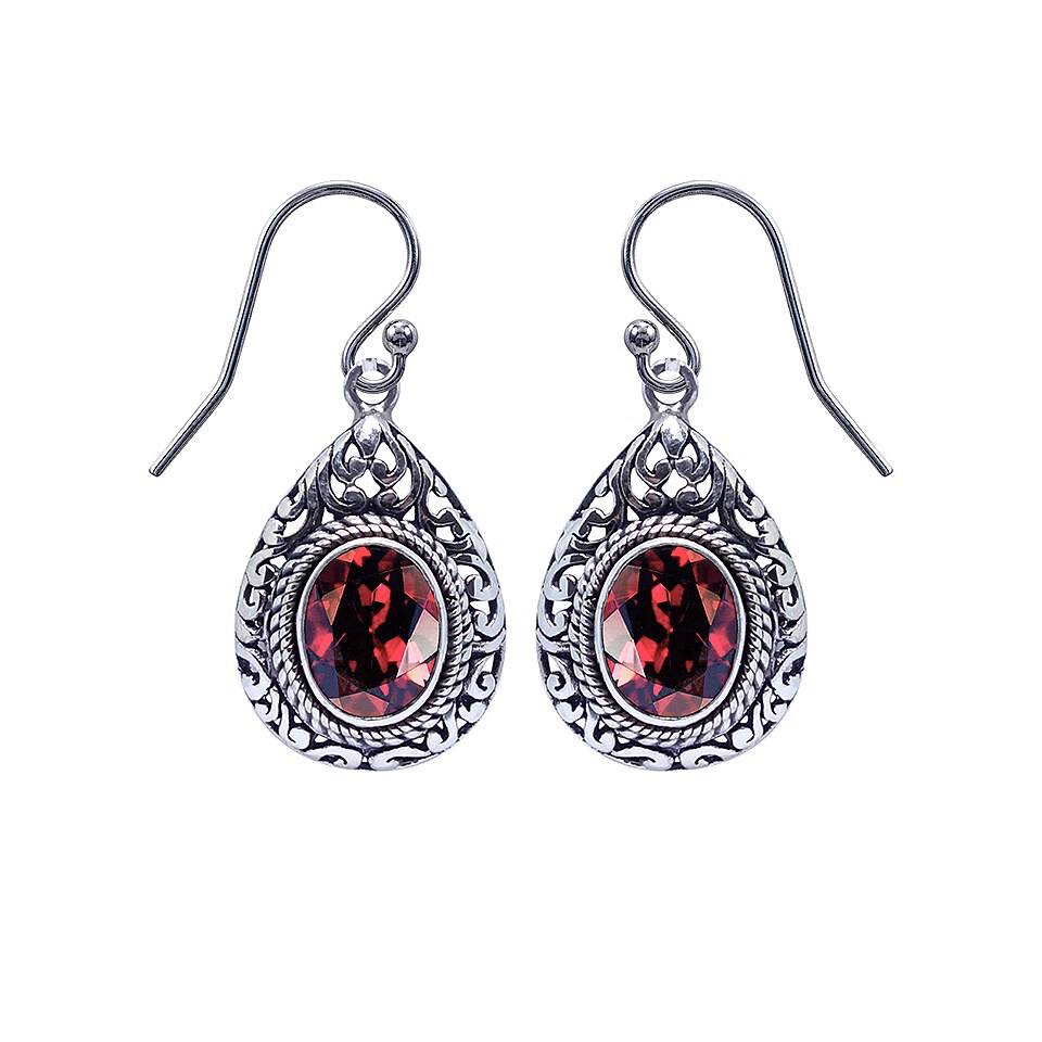 925 sterling silver filigree garnet drop earrings