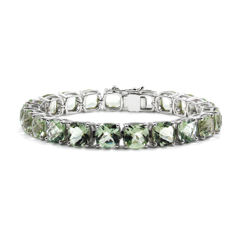 925 sterling silver bracelet with cushion-cut green amethyst gemstones