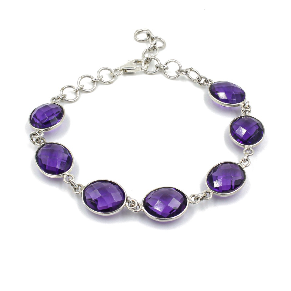 Amethyst Gemstone Bracelet in 925 Sterling Silver
