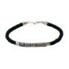 Black braided leather bracelet with ornate silver tube beads.