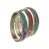 Set of three silver bangles with turquoise, red, and blue enamel inlay