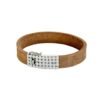 Brown suede leather bracelet with textured silver clasp.