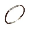 Brown braided leather bracelet with ornate silver tube bead.