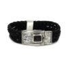 Black braided leather bracelet with hammered 925 silver clasp and smoky topaz