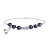 Black pearl bracelet with alternating silver beads and an adjustable chain tassel