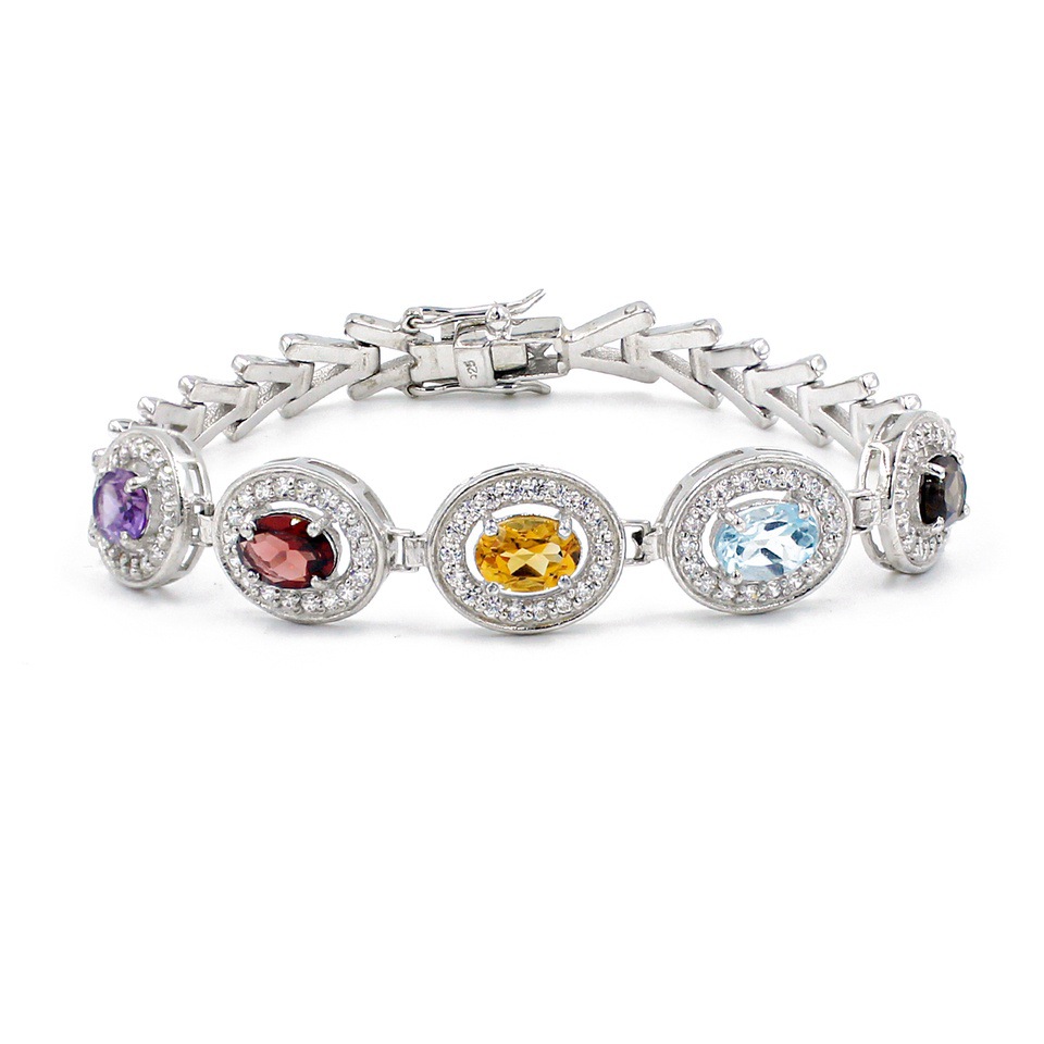 Sterling silver bracelet with Blue Topaz, Smoky Topaz, Amethyst, Citrine, and Garnet