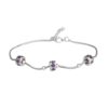 Silver snake chain bracelet with three amethyst gemstone-studded charm beads
