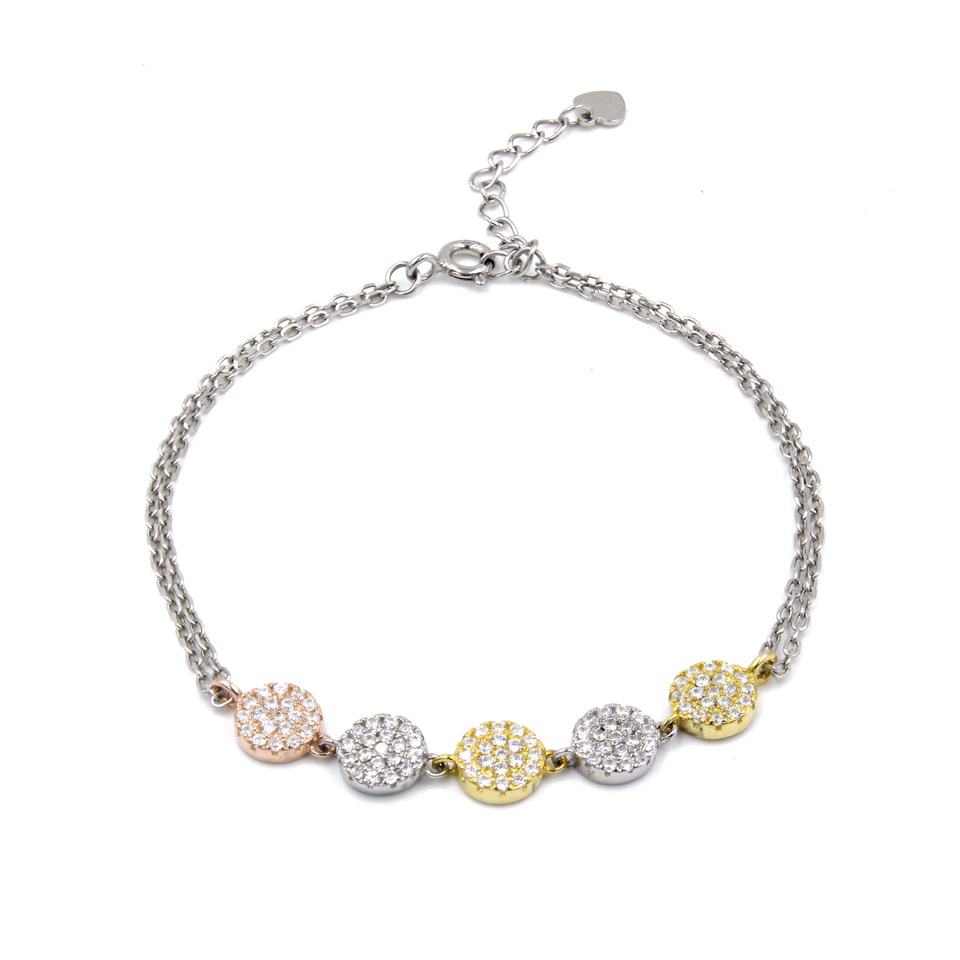 Tri‑tone cubic zirconia pavé disc bracelet