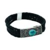 Black braided leather bracelet with ornate 925 silver clasp and turquoise gemstone