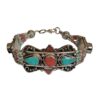 Handmade Tibetan silver bracelet with turquoise and coral inlay