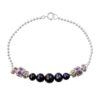 Black pearl bracelet with silver beaded chain and colorful gemstone-studded spacers