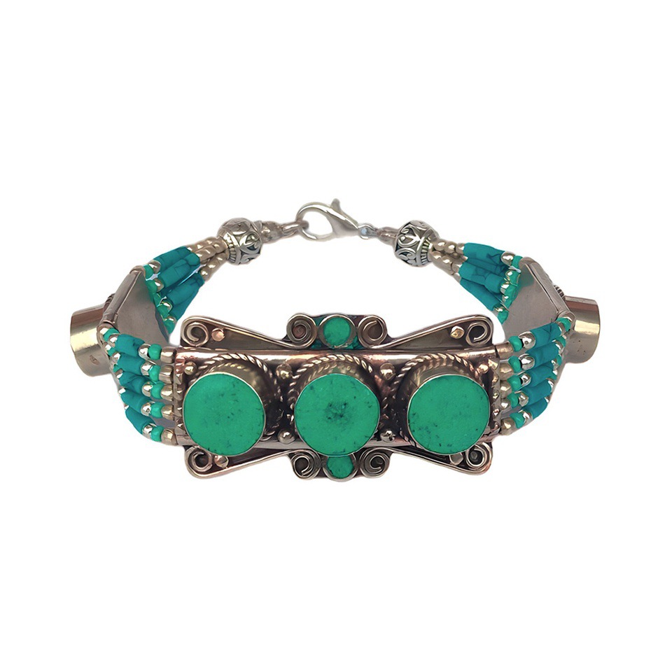 Handmade silver bracelet with green turquoise stones