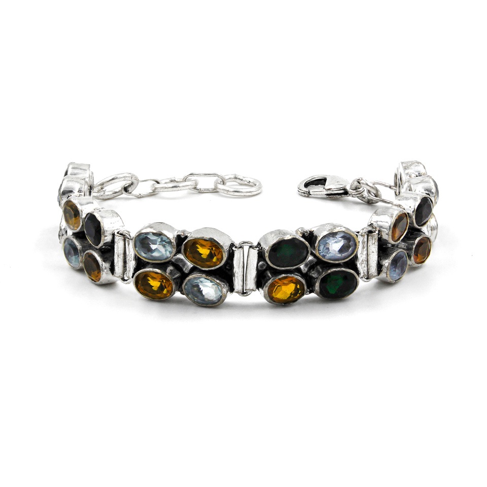 Handmade Multi Gemstone Sterling Silver Bracelet