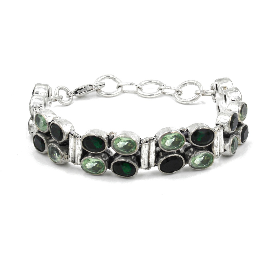 Handmade Green Onyx & Green Tourmaline Gemstone Sterling Silver Bracelet