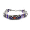 Handcrafted silver bracelet with lapis lazuli and coral inlay
