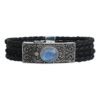Black braided leather bracelet with ornate 925 silver clasp and moonstone gemstone