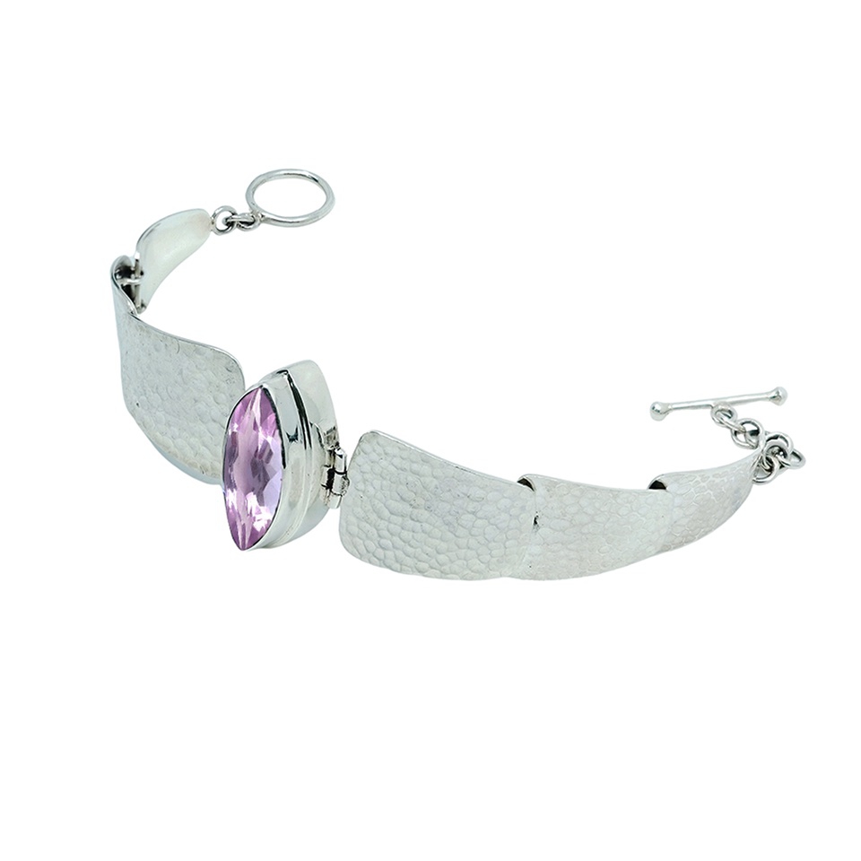 Marquise-cut amethyst bracelet in textured sterling silver